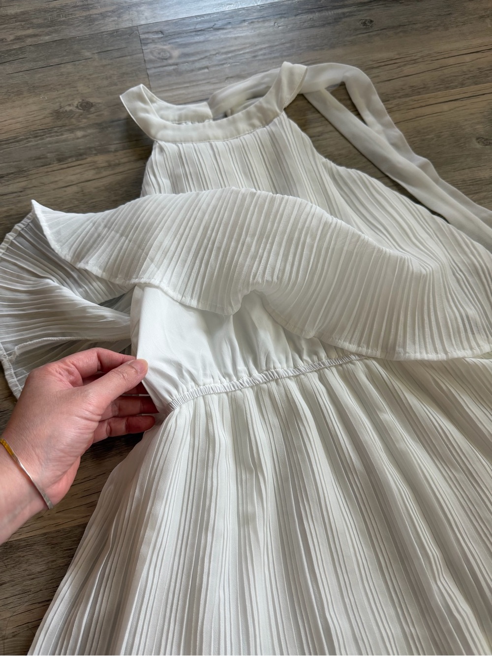 Ruffle Pleated Tiered Layered Chiffon Flowy Swing Long Midi Dress in White - Picture 5 of 15